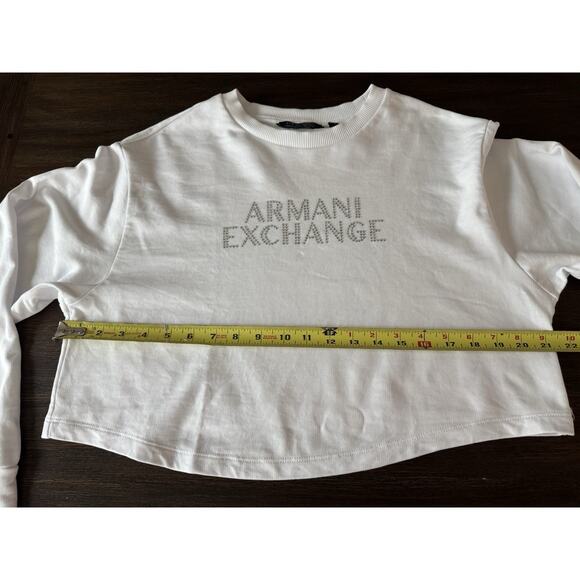 Armani Exchange Crop Sweatshirt White Crystal Rhinestone Spellout XS - Picture 7 of 9